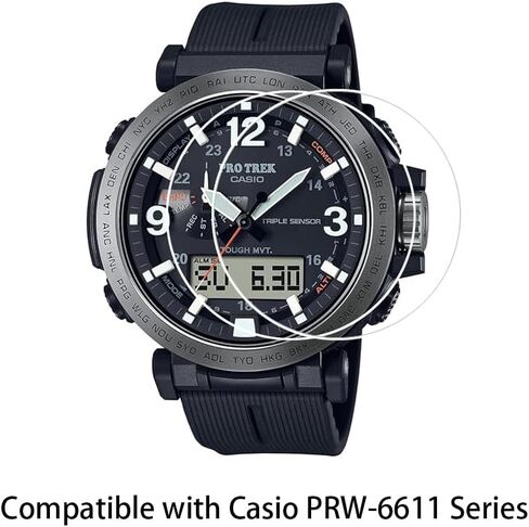 واقي شاشة Walieoka متوافق مع سلسلة Casio PRW-6611، طبقة واقية من الزجاج المقوى بقوة 9H، شفاف كريستالي مقاوم للخدش [عبوة من قطعتين] in Saudi Arabia