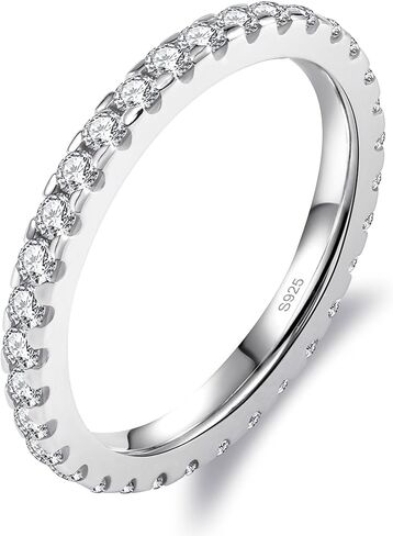 Moissanite Ring Wedding Bands for Women, Solid S925 Sterling Silver Eternity Rings Stackable Engagement Ring Set - D Color VVS1 Moissanite Jewelry - Birthday Mother’s Day Anniversary Christmas Gifts in Saudi Arabia