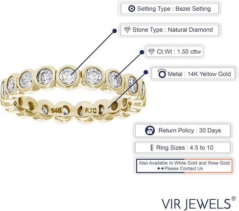 VIR JEWELS 1.50 قيراط خاتم الماس الخلود خاتم الزواج 14 قيراط من الذهب الأصفر in Saudi Arabia
