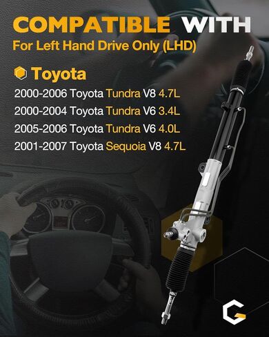 رف وترس توجيه هيدروليكي، متوافق مع 2000-2006 Toyota Tundra 3.4 4.0 4.7 L، 2001-2007 Toyota Sequoia 4.7L، مجموعة رف تروس التوجيه، استبدال #97-1618، 442500C010، 442500C020 in Kuwait