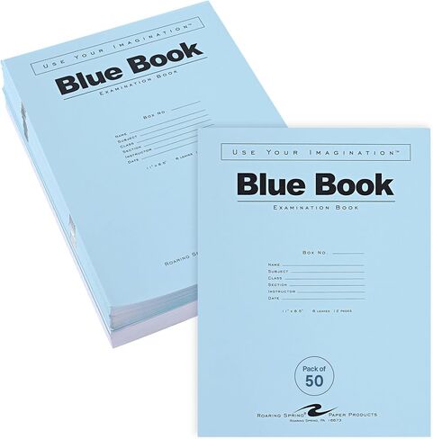 كتب زرقاء من Roaring Spring Exam، حافظة 600، 11 بوصة × 8.5 بوصة، 4 أوراق/8 صفحات، مسطرة واسعة بهامش، صُنعت بفخر في الولايات المتحدة الأمريكية! in Kuwait