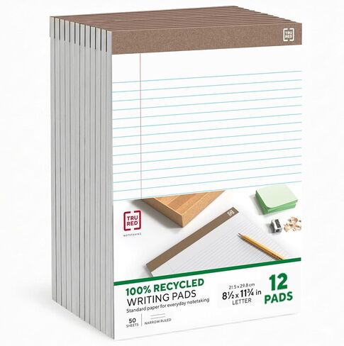 STAPLES 100% Recycled 8 1/2" x 11 3/4", White, Perforated Notepads, Narrow Ruled, 12/Pack in Saudi Arabia
