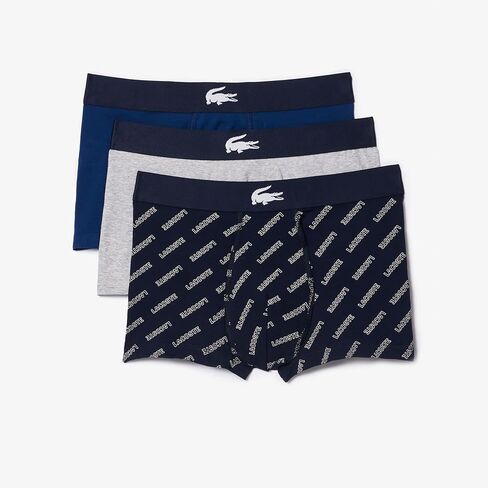 Lacoste mens Cotton Stretch Diagonal Print Trunks, 3-pack in Kuwait