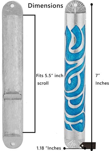 Matashi Hand Painted Blue Enamel 6 inch Mezuzah Embellished with Hebrew Shin Home Door Wall Decor Home Décor Jewish Holiday Housewarming Present House Blessing Gift for Holiday Festival in Saudi Arabia