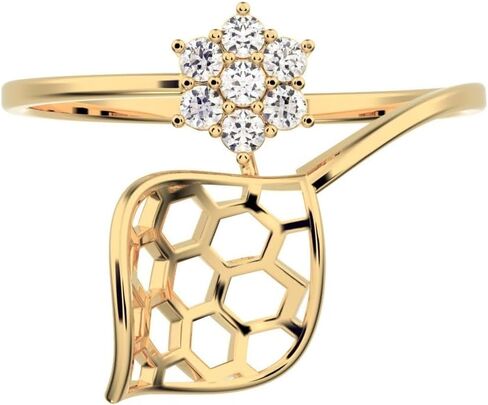 0.105 Ct Round Cut Diamond Dainty Minimalist Cluster Petal Halo Vintage Spiral Cocktail Solid 14K Yellow Gold Everyday Ring in Saudi Arabia