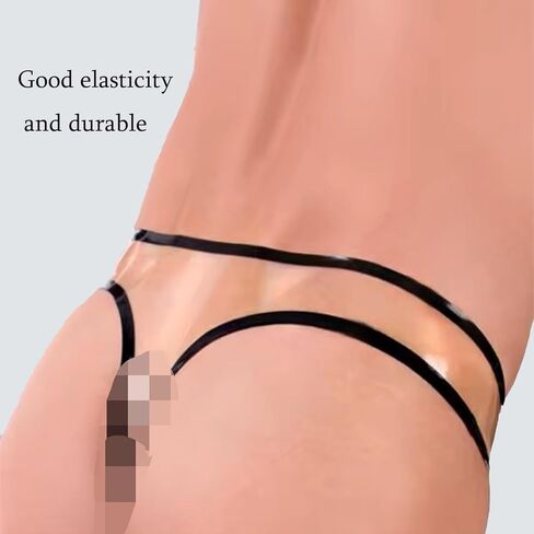 IOKUKI Transparent Latex Men's Thong Handmade,Black Edge Rubber G-String Cosplay Theme Club Party Costume Underwear in Kuwait