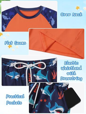 WISREMT Boys 2 Piece Swimsuit Short Sleeve Swim Rash Guard Set Youth Teens UPF 50+ Swimming Shirt with Lined Swim Trunks in Saudi Arabia