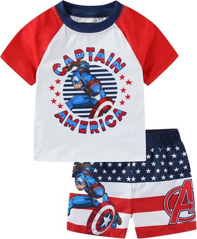 Marvel Captain America Boys UPF 50+ Rash Guard and Swim Trunks Shorts Swimwear Set Swimsuit for Toddler and Big Kids in Saudi Arabia