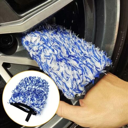 1 Piece of car Wheel Brush Gloves, Wheel hub Detail Wiping, Ultra-fine Fiber Coral Fleece Plush Chenille car wash Gloves in Saudi Arabia