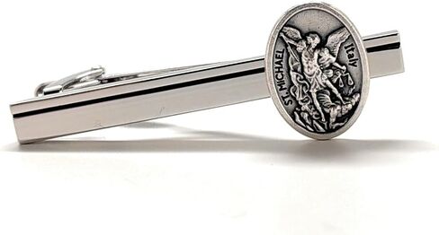 Saint Michael Silver Tie Clip – Archangel Michael Religious Tie Bar for Men, Catholic Christian Gift in Saudi Arabia