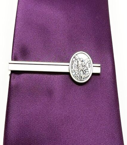 Saint Michael Silver Tie Clip – Archangel Michael Religious Tie Bar for Men, Catholic Christian Gift in Saudi Arabia