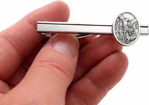 Saint Michael Silver Tie Clip – Archangel Michael Religious Tie Bar for Men, Catholic Christian Gift in Saudi Arabia