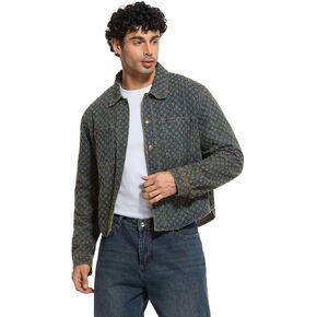 Men’s Vintage Washed Denim Jacket Single Breasted Drop Shoulder Casual Jean Coat Solid Color for Daily Wear in Saudi Arabia