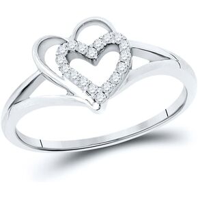 Solid 10K White Gold Real Natural Diamond Heart Anniversary Ring for Women 1/8 Carat (.13 Cttw) in Saudi Arabia