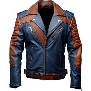 Men's Biker Multi Color Leather Jacket, Leather Biker Jacket for Men, Faux Leather Biker Bomber Jacket in Saudi Arabia