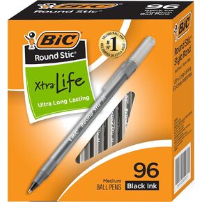 أقلام حبر جاف BIC Round Stic Xtra Life - نقطة متوسطة 1.0 مم، تدفق حبر ثابت وطويل الأمد للغاية، عبوة مكونة من 96 قلمًا أسود in Kuwait