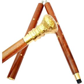 Luxury Wooden Walking Stick with Antique Gold Handle, Handmade Decorative Cane with Detachable Wooden Shaft for Style Support and Home Decor in Saudi Arabia