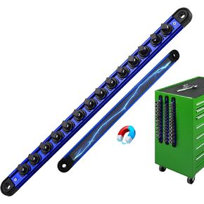 3/8-Inch Magnetic Socket Organizer Rail, Aluminum Alloy Socket Rail, Heavy Duty Sockets Holder with 14 Clips, 360° Swivel Clip Tool Tray, Sockets Organizer for Tool Box Drawer (Red) in Saudi Arabia