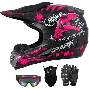 SPARK Youth Kids Dirt Bike Helmets - Lightweight & Vented, Full Face, 4Pcs Set with Gloves, Goggles & Mask for Ages 5-14 (Motocross ATV Off-Road) DOT Approved in Kuwait