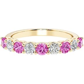 14k White or Yellow Gold Lab Grown Pink Sapphire and Diamond Nine-Stone Half Eternity Ring, 1.70 Carat, September Birthstone, Anniversary Wedding Band, Birthday Gift for Women w/ Jewelry Box, Sz 4-10 in Saudi Arabia