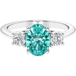 Real Solid 14K Gold Oval Lab Grown Paraiba Tourmaline and Diamond 3 Stone Ring for Women, 1.75 Carats, October Birthstone, Engagement, Anniversary, Wedding, Birthday Gift w/ Jewelry Box, Sz 4-10 in Saudi Arabia