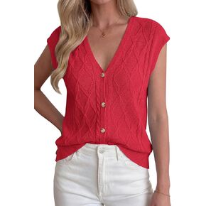 BTFBM Sweater Vest Women V Neck Cap Sleeve Button Down Knit Tops Spring Summer 2026 Loose Lightweight Cardigan Vests in Saudi Arabia