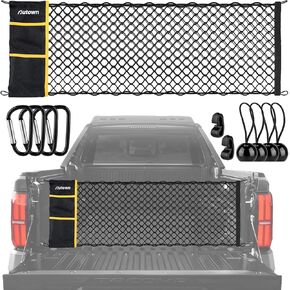 شبكة شحن لسرير الشاحنة من AUTOWN، شبكة سرير مغلف لـ 2013-2025 GMC Sierra & Chevy Silverado، منظم سرير شاحنة صغيرة مع بنجي 5 مم وحقيبة تخزين متكاملة وكرات بنجي وحلقات تسلق - 18 بوصة × 50 بوصة in Kuwait