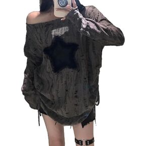 قمصان Y2k عصرية من Emo ملابس الجرونج ملابس قوطية ملابس عتيقة مكشوفة الكتف وأكمام طويلة موضة 2000s in Kuwait