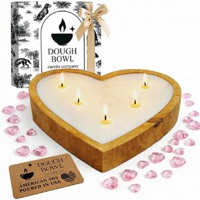 Dough Bowl Candle Co. Rose Candle - 10x10x2 Large Heart Shaped Scented Soy Candles for Women, Valentines Day Decor Gifts for Home, 5 Wick White Decorative Natural Aromatherapy, 30 Hour Burn Time in Saudi Arabia