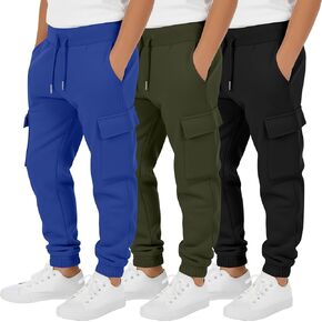 3 Pack Boy's Cargo Sweatpants Kids Teens Drawstring Running Joggers with Pockets Elastic Waistband Athletic Pants in Saudi Arabia