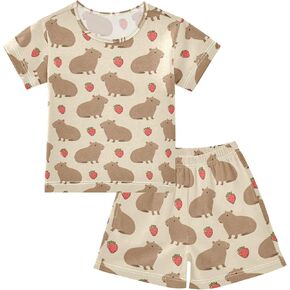 Capybara Strawberry Pajamas Sets Cute Summer Shorts Set for Nightwears in Saudi Arabia