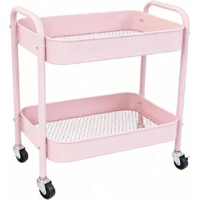 Under Desk Storage Cart 2 Tier Utility Rolling Cart with Wheels, Small Metal Mobile Trolley with Handle Two Tiered Utility Organizer Roller for Kitchen Office Bathroom Pantry Room, White in Kuwait