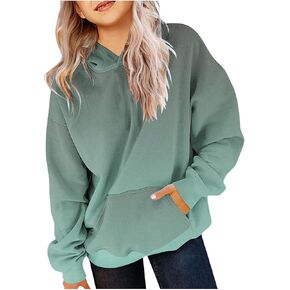 هوديس لطيف للفتيات في سن المراهقة العصرية Preppy قمصان سويت شيرت بقلنسوة المتضخم قمصان طويلة الأكمام التدرج الملابس للفتيات in Kuwait