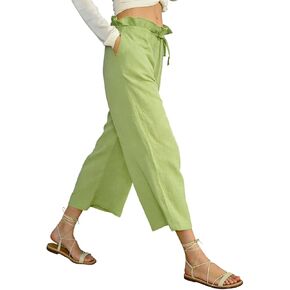 Capris Pants for Women Summer Casual Loose Ruffle Drawstring High Waist Wide Leg Beach Cropped Trousers with Pockets in Saudi Arabia