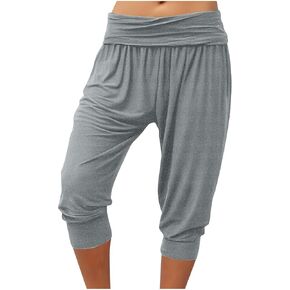 Womens Capri Pants High Waisted Straight Leg Yoga Capris with Pockets Workout Summer Beach Vacation Cropped Pants in Kuwait