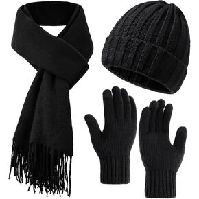 Winter Hat Beanie Long Scarf Touchscreen Gloves Set, 3Pcs Soft Thick Fleece Lined Gloves Skull Cap Scarf Set for Women Men in Kuwait