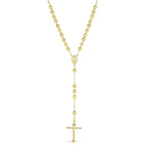 Floreo 10k Yellow Gold or Tri-Gold 6mm Rosary with Virgin Mary Medal and Crucifix of Jesus Cross Pendant Chain Necklace in Saudi Arabia
