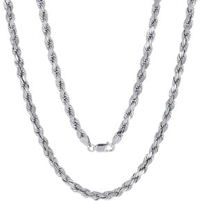 Nuragold 10K الذهب الأبيض الحقيقي 4 مم الصلبة حبل سلسلة قطع الماس قلادة (20 "-30") مجوهرات إيطالية للرجال in Saudi Arabia
