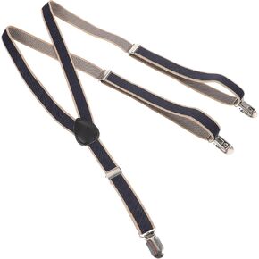 Ciieeo Men’s Leather Suspenders with Stripe Pattern, Heavy Duty Adjustable Y-back Clips, Sturdy Black Genuine Leather Strap for Dress and Casual Pants, Suitable for Men and Boys in Kuwait