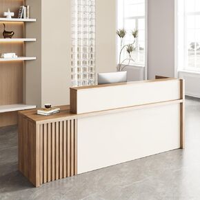 مكتب استقبال مقاس 94 بوصة مع منضدة، مكتب أمامي حديث مع درج قابل للقفل، وخزانة، وحلقة تثبيت الكابل وفتحة تهوية، ومنضدة استقبال خشبية للمكتب والصالون والعيادة in Kuwait