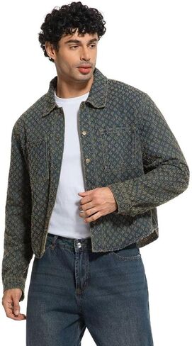 Men’s Vintage Washed Denim Jacket Single Breasted Drop Shoulder Casual Jean Coat Solid Color for Daily Wear in Saudi Arabia