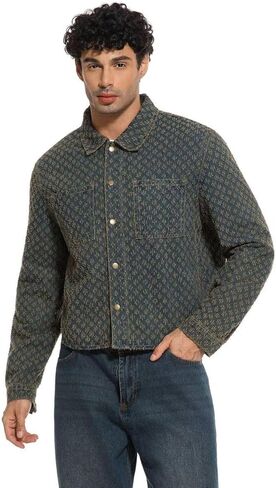 Men’s Vintage Washed Denim Jacket Single Breasted Drop Shoulder Casual Jean Coat Solid Color for Daily Wear in Saudi Arabia