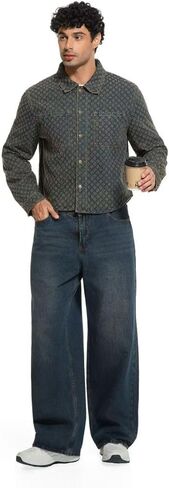 Men’s Vintage Washed Denim Jacket Single Breasted Drop Shoulder Casual Jean Coat Solid Color for Daily Wear in Saudi Arabia