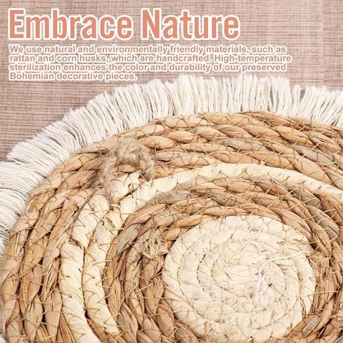 Oqqlin 7 Pcs Boho Wall Basket Decor, Handmade Seagrass Rattan Wicker Wall Decor Flat Round Rustic Woven Hanging Art for Bedroom, Kitchen, Living Room, Office Decorations in Saudi Arabia