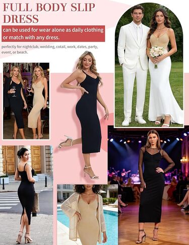 SLIMBELLE Shapewear Slip For Women Under Dress Tummy Control Bodycon Long Dress Adjustable Strap V Neck Full Body Shaper in Saudi Arabia