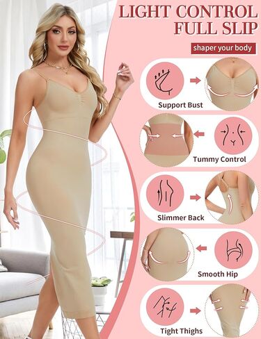 SLIMBELLE Shapewear Slip For Women Under Dress Tummy Control Bodycon Long Dress Adjustable Strap V Neck Full Body Shaper in Saudi Arabia