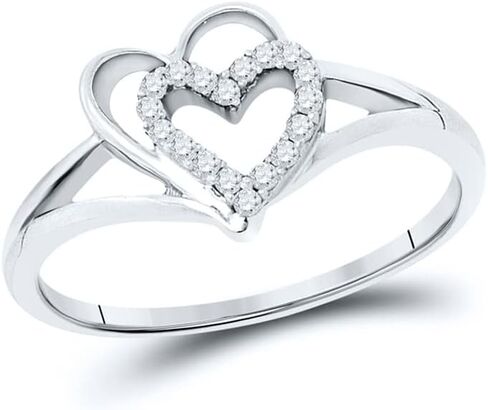 Solid 10K White Gold Real Natural Diamond Heart Anniversary Ring for Women 1/8 Carat (.13 Cttw) in Saudi Arabia