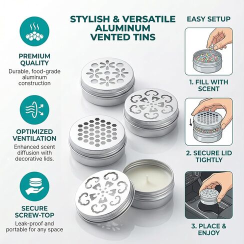 3PCS 2OZ Scent Beads Container Empty Metal Tins with Lids Small Air Freshener Containers Tin Jar Cans for Baking Soda Storage Can Holders for Travel Candle or Sample Use (60ml Aluminum Jars) in Saudi Arabia