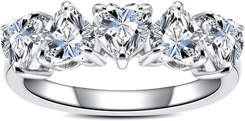 مويسانيت الخلود شريط الزفاف خاتم ثمانية قلوب وسهام خمسة الحجر/تسعة حجر/جولة/زمرد/قطع بيضاوية D Color VVS1 Clarity 925 Sterling Silver للنساء مع شهادة in Kuwait