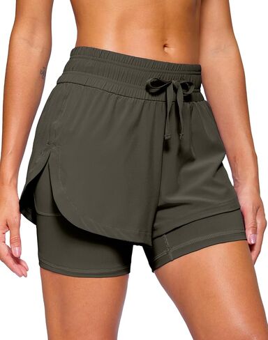 Soothfeel Women's 2 in 1 Running Shorts 5" Athletic Shorts High Waisted Workout Gym Tennis Exercise Shorts with Liner Pocket in Kuwait